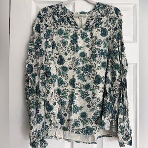 LOFT Green and Blue Floral Blouse